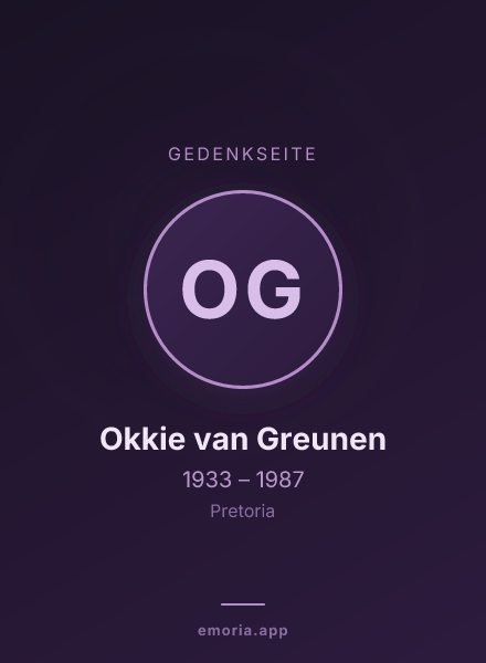 Gedenkportrait von Okkie van Greunen