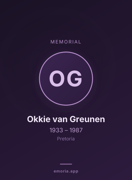 Memorial portrait of Okkie van Greunen