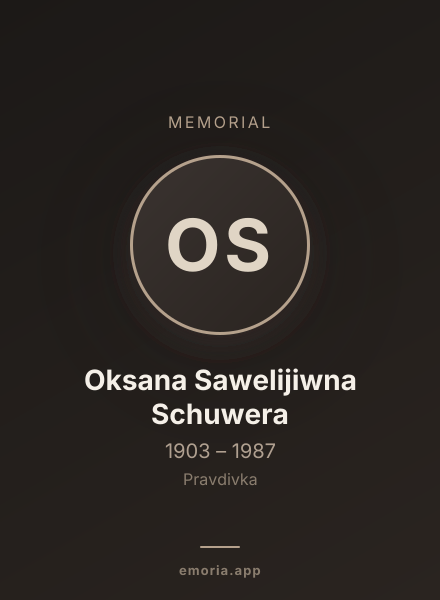 Memorial portrait of Oksana Sawelijiwna Schuwera