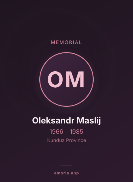 Memorial portrait of Oleksandr Maslij