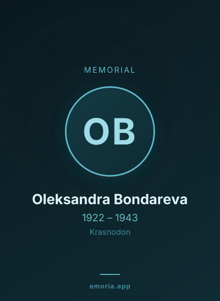 Memorial portrait of Oleksandra Bondareva
