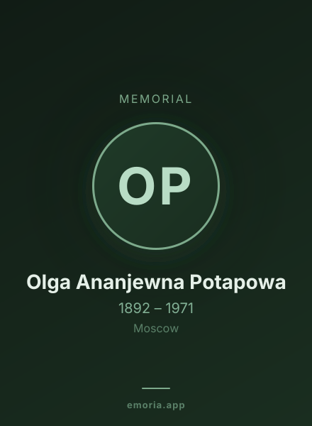 Memorial portrait of Olga Ananjewna Potapowa