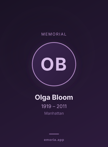 Memorial portrait of Olga Bloom
