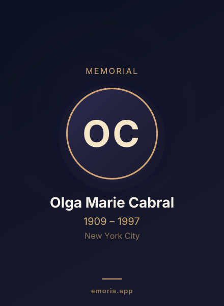 Memorial portrait of Olga Marie Cabral