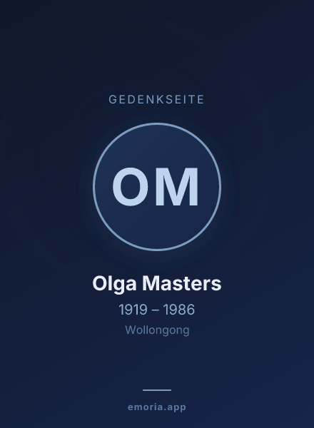 Gedenkportrait von Olga Masters