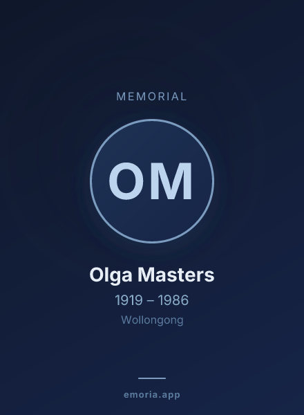 Memorial portrait of Olga Masters