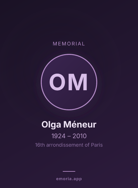 Memorial portrait of Olga Méneur