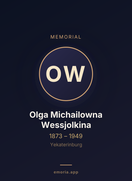 Memorial portrait of Olga Michailowna Wessjolkina