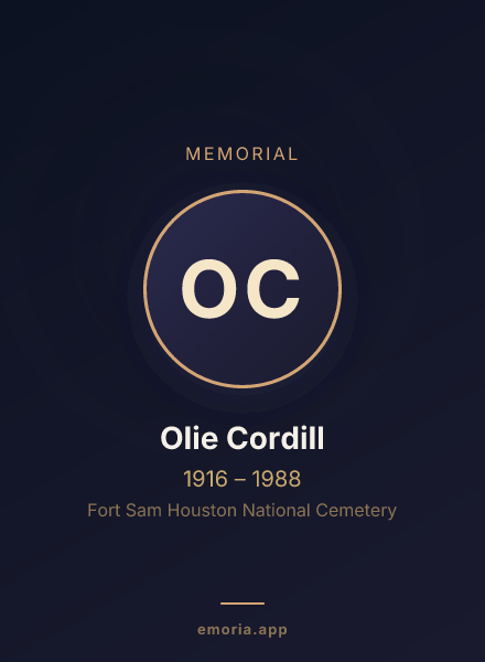 Memorial portrait of Olie Cordill