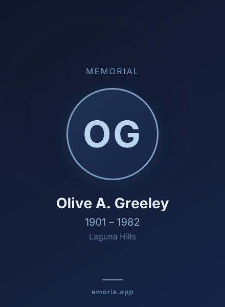 Memorial portrait of Olive A. Greeley