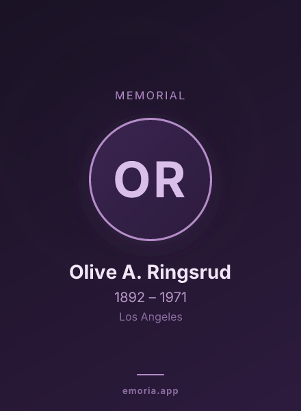 Memorial portrait of Olive A. Ringsrud