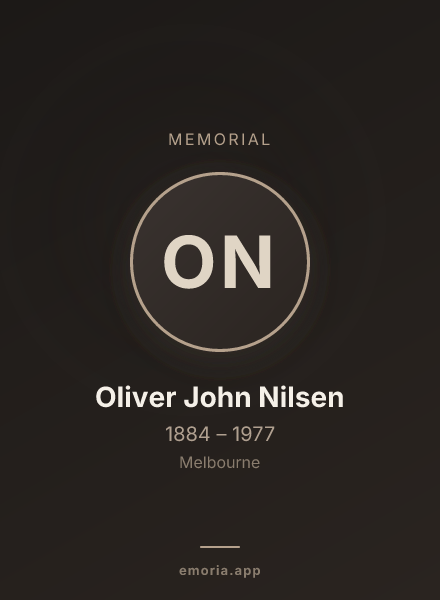 Memorial portrait of Oliver John Nilsen
