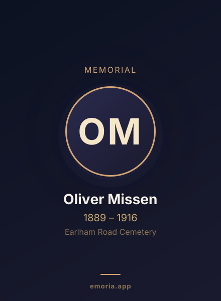 Memorial portrait of Oliver Missen
