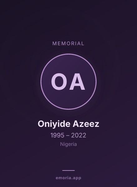 Memorial portrait of Oniyide Azeez