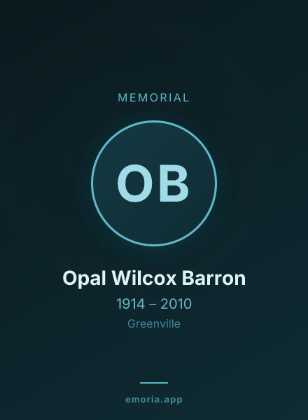 Memorial portrait of Opal Wilcox Barron