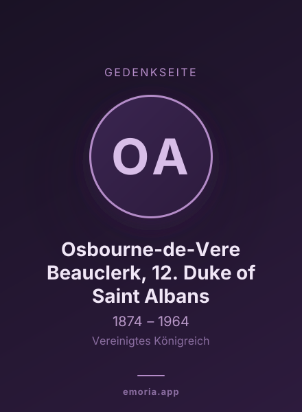 Gedenkportrait von Osbourne-de-Vere Beauclerk, 12. Duke of Saint Albans