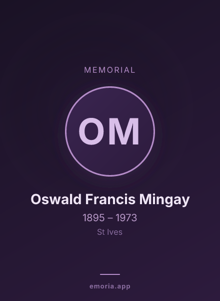 Memorial portrait of Oswald Francis Mingay