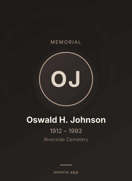 Memorial portrait of Oswald H. Johnson