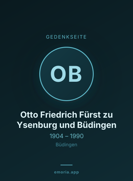 Gedenkportrait von Otto Friedrich Fürst zu Ysenburg und Büdingen