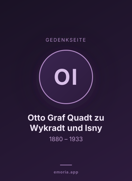 Gedenkportrait von Otto Graf Quadt zu Wykradt und Isny