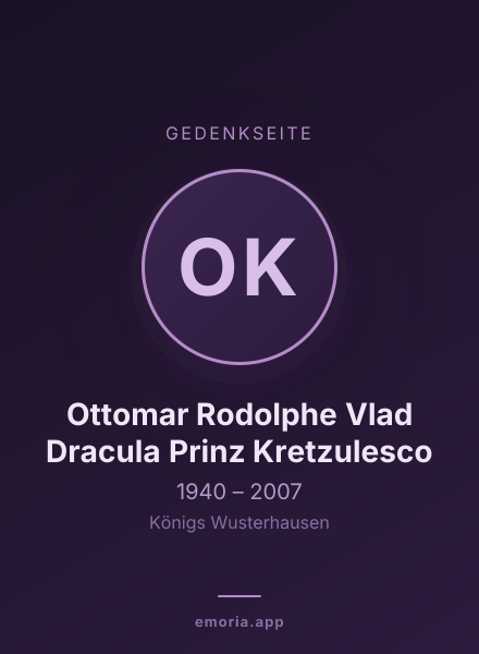 Gedenkportrait von Ottomar Rodolphe Vlad Dracula Prinz Kretzulesco