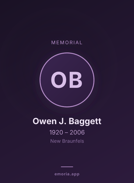 Memorial portrait of Owen J. Baggett