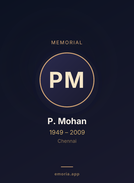 Memorial portrait of P. Mohan
