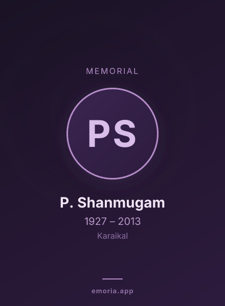 Memorial portrait of P. Shanmugam