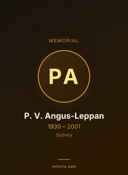 Memorial portrait of P. V. Angus-Leppan