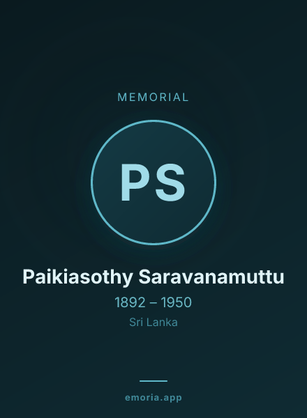 Memorial portrait of Paikiasothy Saravanamuttu