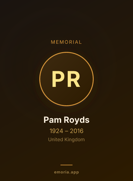 Memorial portrait of Pam Royds