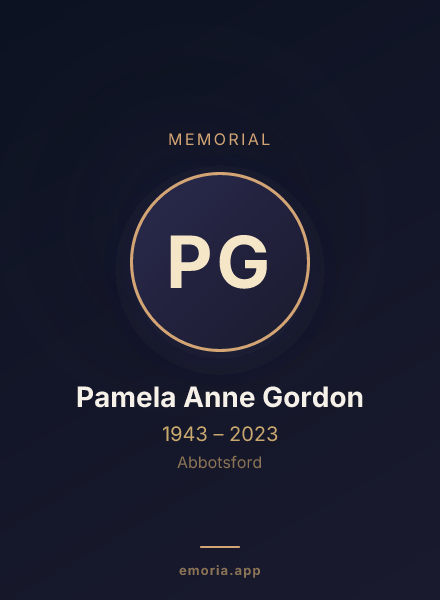 Memorial portrait of Pamela Anne Gordon