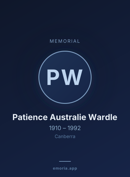 Memorial portrait of Patience Australie Wardle