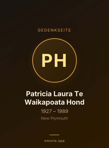 Gedenkportrait von Patricia Laura Te Waikapoata Hond