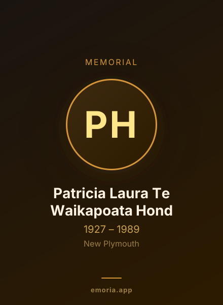 Memorial portrait of Patricia Laura Te Waikapoata Hond