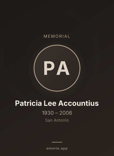 Memorial portrait of Patricia Lee Accountius