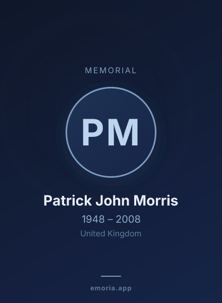 Memorial portrait of Patrick John Morris