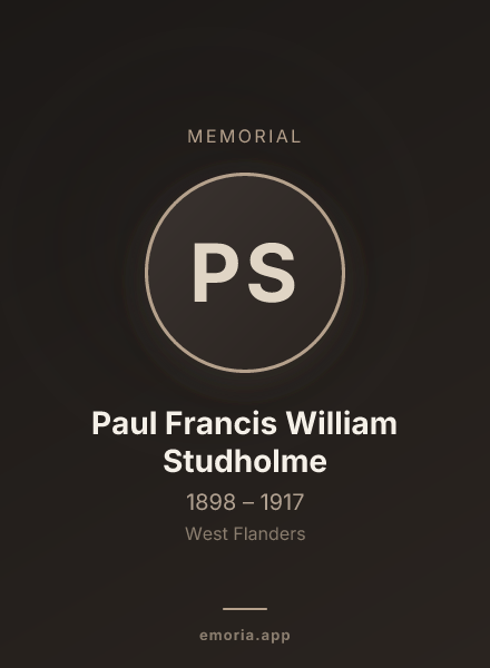 Memorial portrait of Paul Francis William Studholme