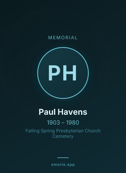 Memorial portrait of Paul Havens