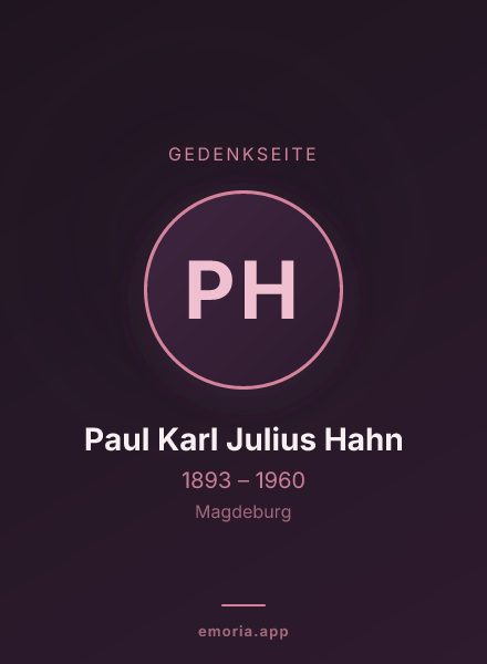 Gedenkportrait von Paul Karl Julius Hahn
