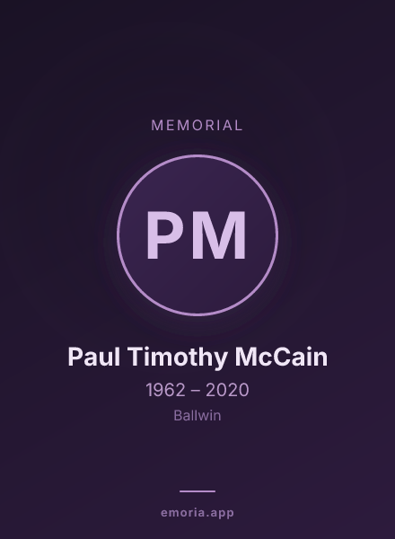 Memorial portrait of Paul Timothy McCain