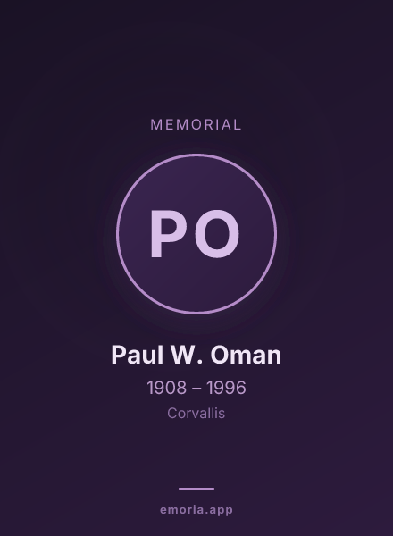 Memorial portrait of Paul W. Oman