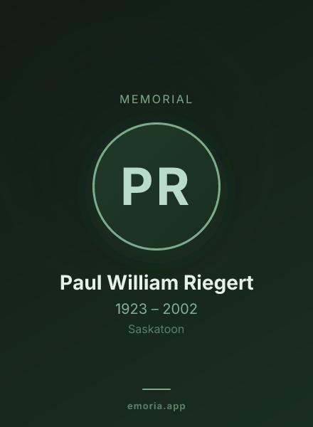 Memorial portrait of Paul William Riegert