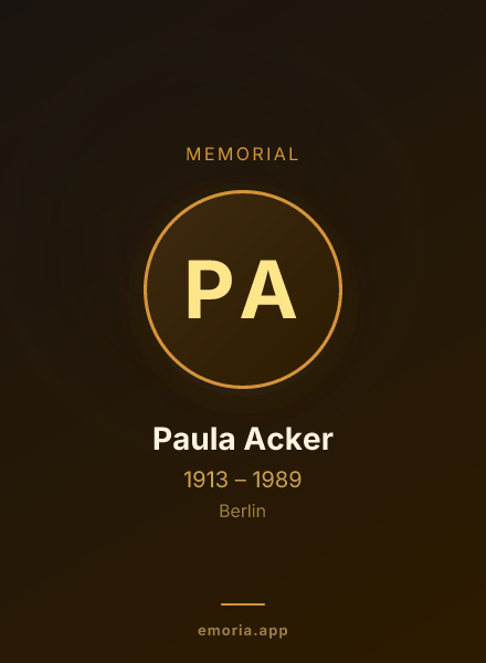 Memorial portrait of Paula Acker