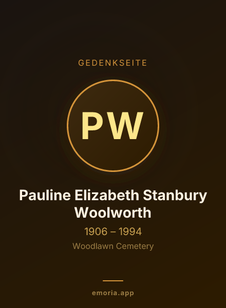 Gedenkportrait von Pauline Elizabeth Stanbury Woolworth