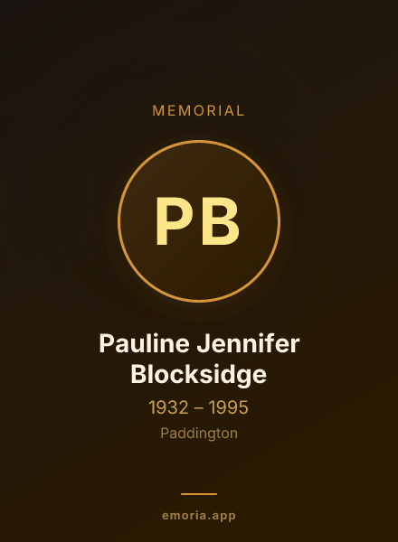 Memorial portrait of Pauline Jennifer Blocksidge