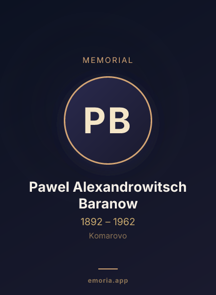 Memorial portrait of Pawel Alexandrowitsch Baranow