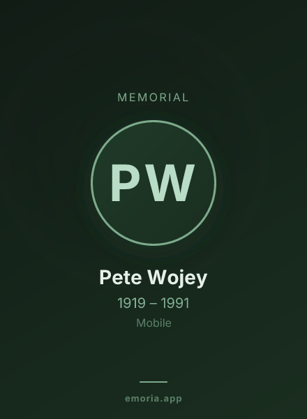 Memorial portrait of Pete Wojey