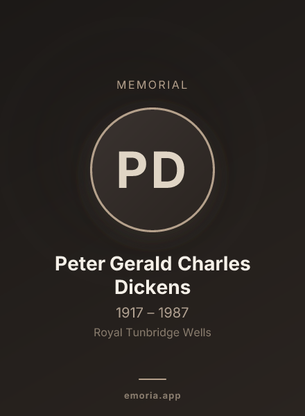 Memorial portrait of Peter Gerald Charles Dickens