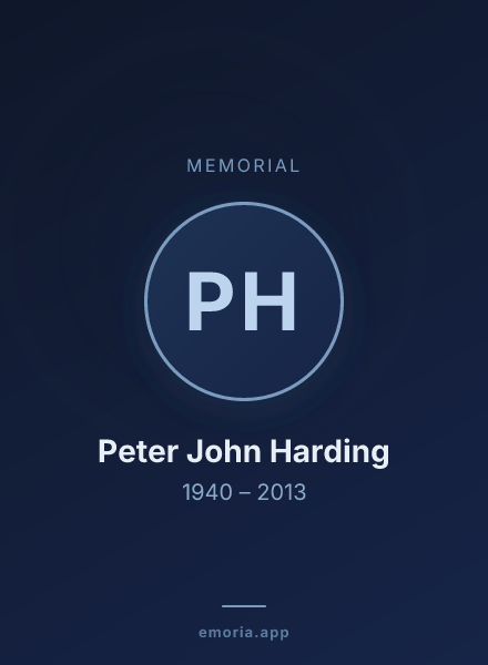 Memorial portrait of Peter John Harding